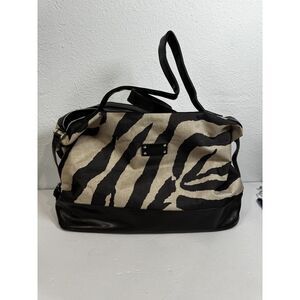 Lancôme Zebra Stripe Tote Bag Purse Full Zipper Top Lined Interior Pocket 2 18in